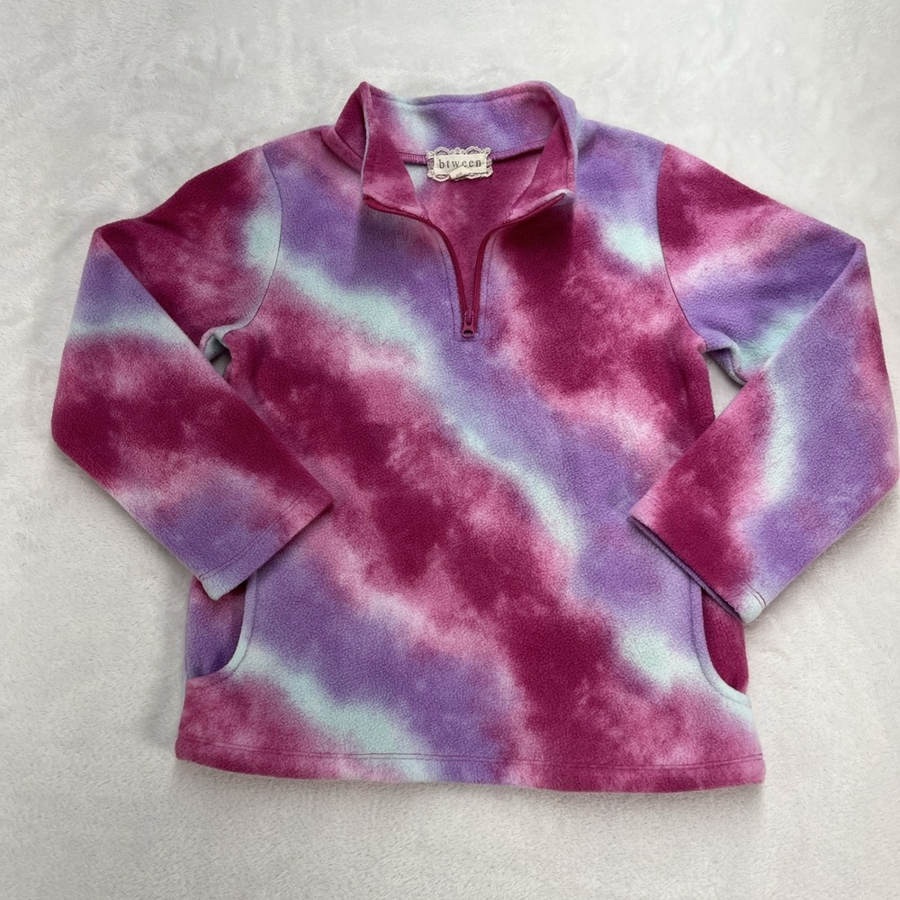btween Fleece Tie Dye Pullover Sweater Girls 6 Fall Winter 1/4 Zip Cozy